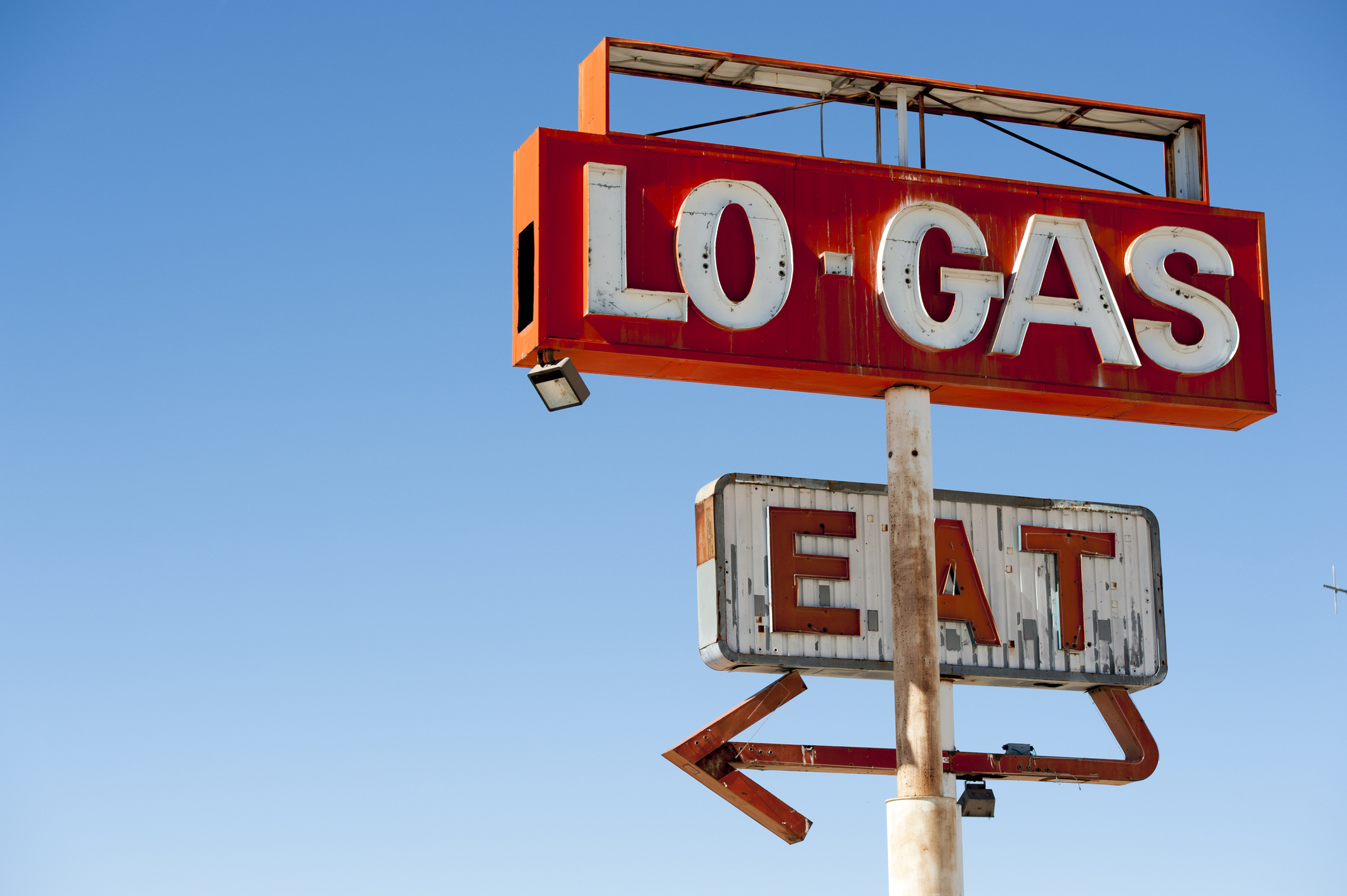 Abandoned gas station sign at Halloran Springs, San Bernardino county, California, USA