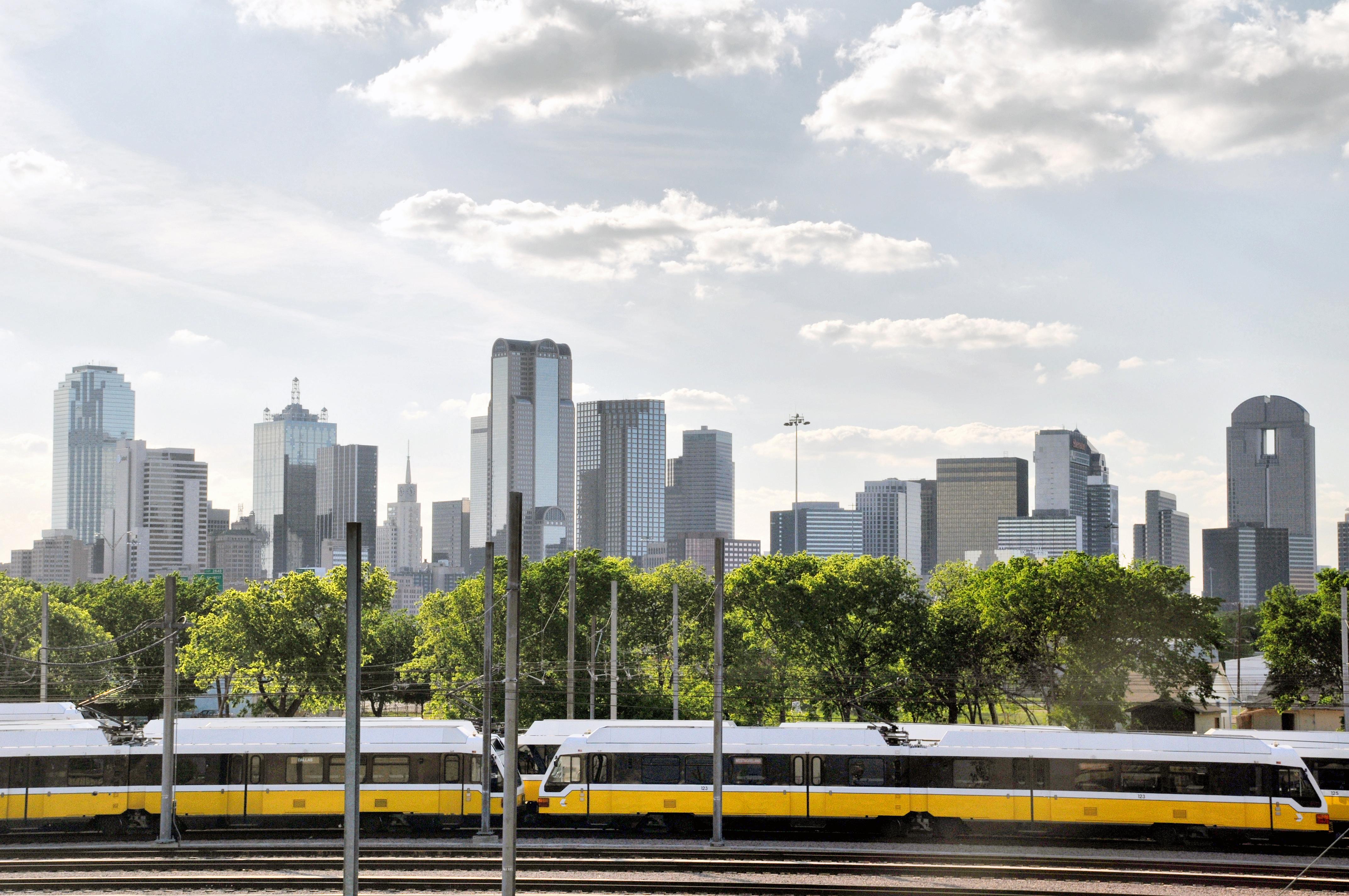 Dallas Texas Skyline DART Area Rapid Transit Train