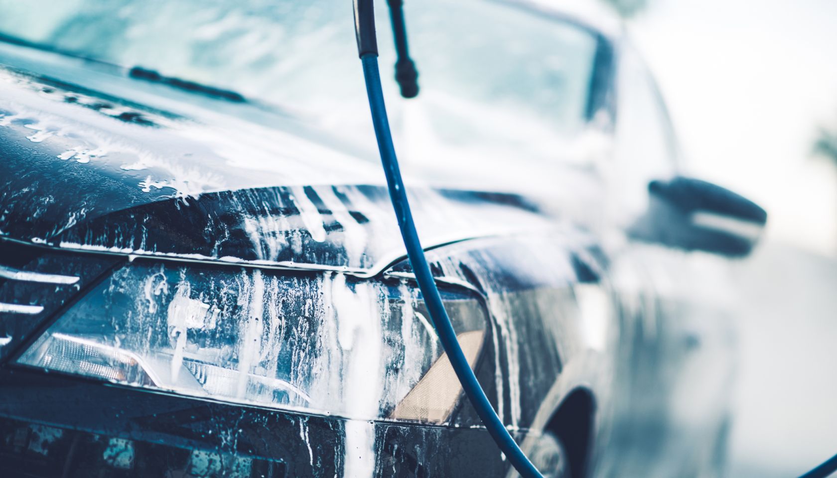 Close-Up Of Car During Car Wash