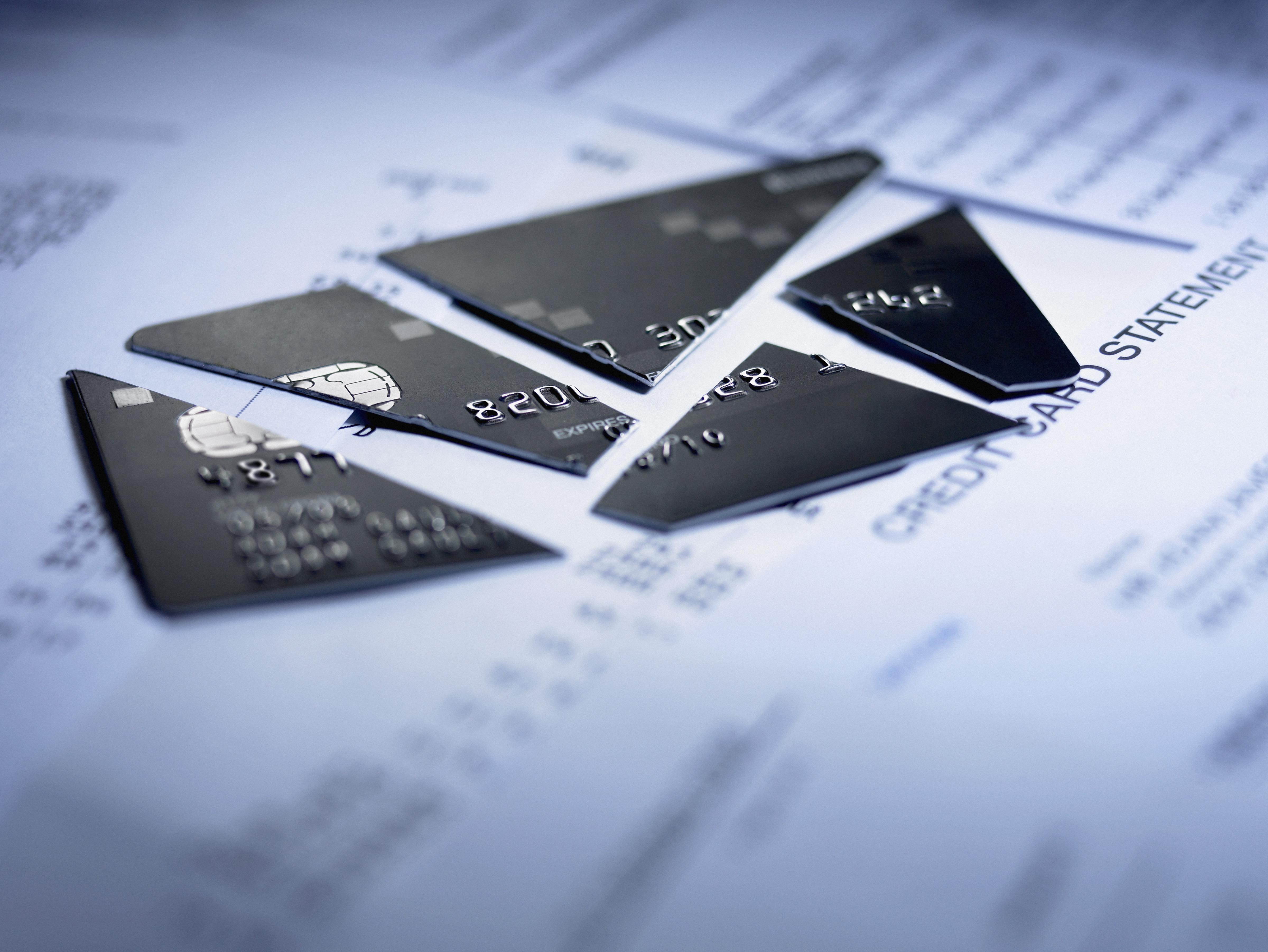 Close up of cut pieces of credit card