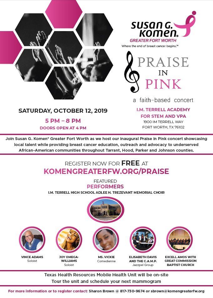Susan G. Komen Greater Fort Worth® Invites You To Praise In Pink On October 12th!