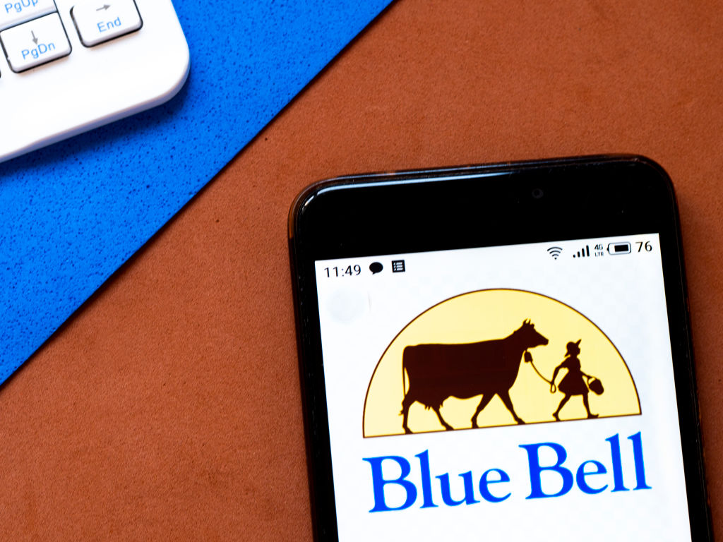In this photo illustration a Blue Bell ice cream logo seen...