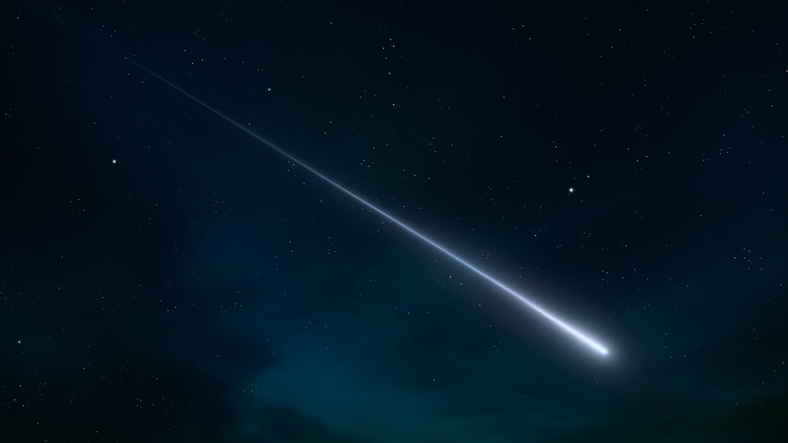 Fireball trail in the sky. Meteor flash isolated.